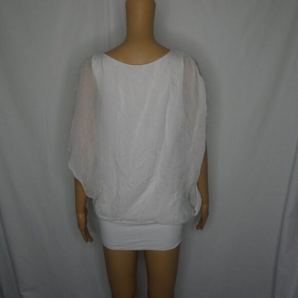 Elena Baldi Silk Sheer Flutter Sleeve Blouse Top - Picture 9 of 9